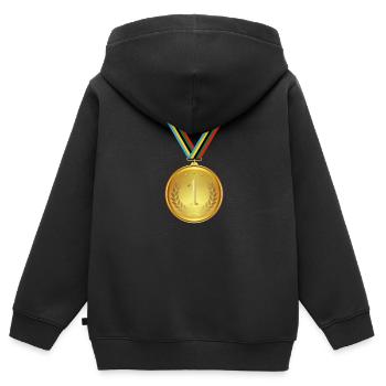 Médaille d’or, médaille , gagnant - Sweat Premium à capuche zippé enfant bio - noir - Dos - AI Model Kid Male (0cm)