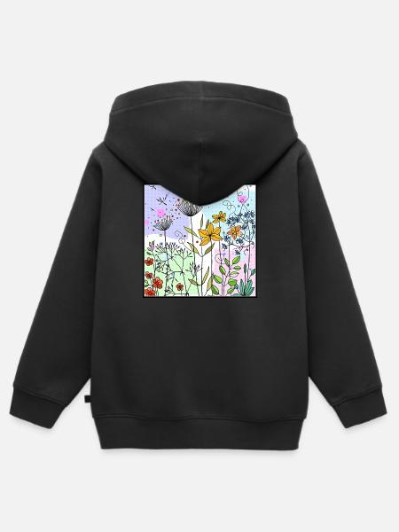 Blumen - Kinder Premium Organic Zip Hoodie - Schwarz