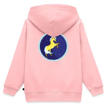 Licorne dorée dans le ciel étoilé - Sweat Premium à capuche zippé enfant bio - rose - Dos - AI Model Kid Female (0cm)