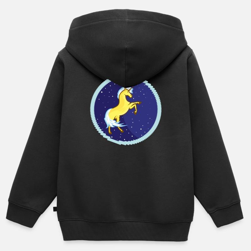 Licorne dorée dans le ciel étoilé - Sweat Premium à capuche zippé enfant bio - noir