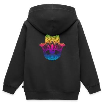 Glückssymbol Hand der Fatima Hippie-Farben - Kinder Premium Organic Zip Hoodie - Schwarz - Hinten - AI Model Kid Male (0cm)