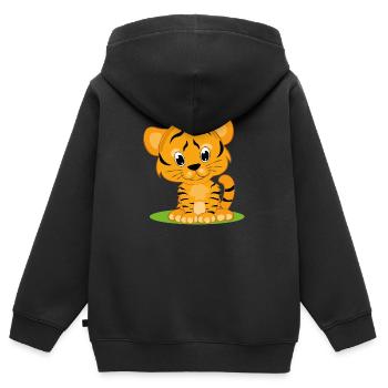 Doux bébé tigre - Sweat Premium à capuche zippé enfant bio - noir - Dos - AI Model Kid Male (0cm)