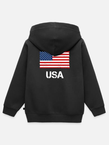 USA - Kinder Premium Organic Zip Hoodie - Schwarz