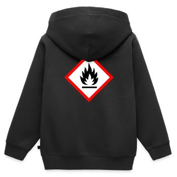 Attention inflammable - Sweat Premium à capuche zippé enfant bio - noir - Dos - AI Model Kid Male (0cm)