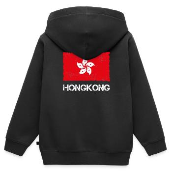 Hongkong - Kinder Premium Organic Zip Hoodie - Schwarz - Hinten - AI Model Kid Male (0cm)