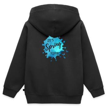 Splash de couleur bleu "It's Spring Time" - Sweat Premium à capuche zippé enfant bio - noir - Dos - AI Model Kid Male (0cm)