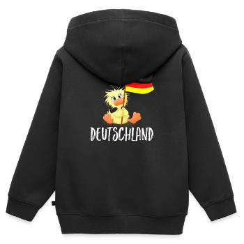 WEmmi Deutschland - Schrift in Weiß - Kinder Premium Organic Zip Hoodie - Schwarz - Hinten - AI Model Kid Male (0cm)