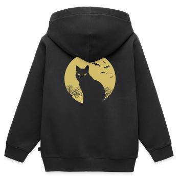 halloween chat lune - Sweat Premium à capuche zippé enfant bio - noir - Dos - AI Model Kid Male (0cm)