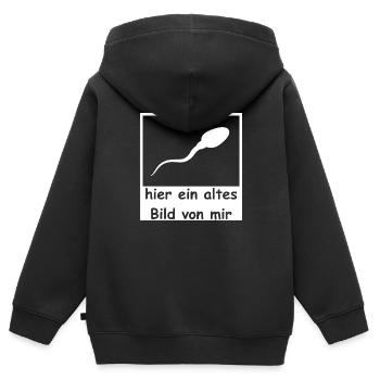 Spermie hier altes Bild von mir lustig witzig - Kinder Premium Organic Zip Hoodie - Schwarz - Hinten - AI Model Kid Male (0cm)
