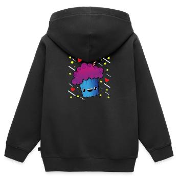 Cartoon Muffin Herz und Sterne T Shirt - Kinder Premium Organic Zip Hoodie - Schwarz - Hinten - AI Model Kid Male (0cm)