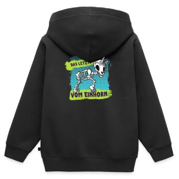 Le dernier de la licorne - Sweat Premium à capuche zippé enfant bio - noir - Dos - AI Model Kid Male (0cm)