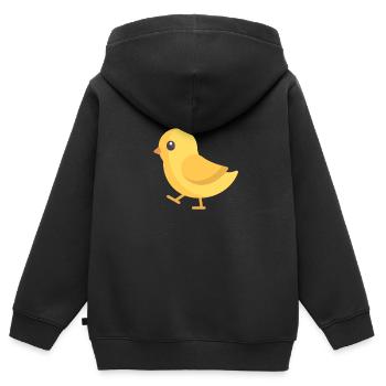 gelbes laufendes Kücken - Kinder Premium Organic Zip Hoodie - Schwarz - Hinten - AI Model Kid Male (0cm)
