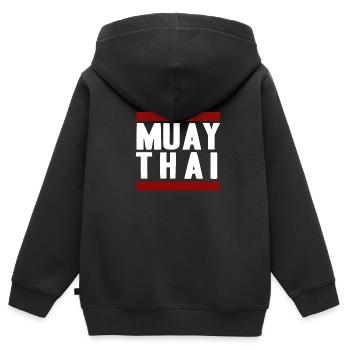 MuayThai - Kinder Premium Organic Zip Hoodie - Schwarz - Hinten - AI Model Kid Male (0cm)