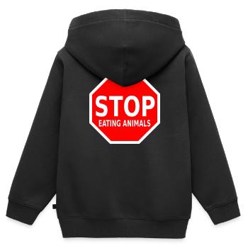 STOP EATING ANIMALS - Kinder Premium Organic Zip Hoodie - Schwarz - Hinten - AI Model Kid Male (0cm)