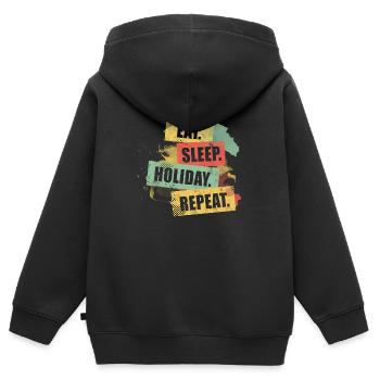 EAT SLEEP HOLIDAY REPEAT - Cadeau de vacances - Sweat Premium à capuche zippé enfant bio - noir - Dos - AI Model Kid Male (0cm)