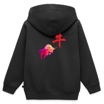 Chinesische Sternzeichen Büffel Low Poly Art - Kinder Premium Organic Zip Hoodie - Schwarz - Hinten - AI Model Kid Male (0cm)