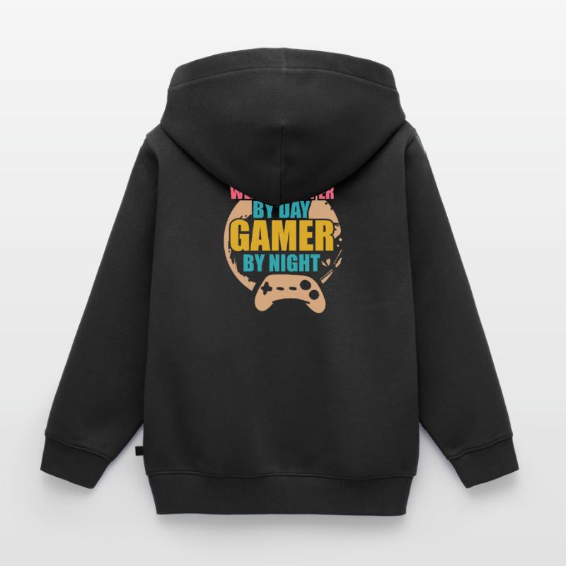 Developer Web Developer By Day Gamer By Night Sweat Premium à capuche zippé enfant bio