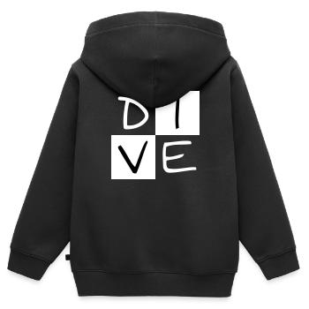 DIVE im Quadrat - Kinder Premium Organic Zip Hoodie - Schwarz - Hinten - AI Model Kid Male (0cm)