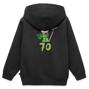 gärtner,geburtstag,70, faultier, rechen,giesskanne - Kinder Premium Organic Zip Hoodie - Schwarz - Hinten - AI Model Kid Male (0cm)
