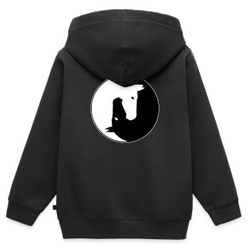 Yin yang cheval - Sweat Premium à capuche zippé enfant bio - noir - Dos - AI Model Kid Male (0cm)