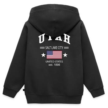 Utah - Sweat Premium à capuche zippé enfant bio - noir - Dos - AI Model Kid Male (0cm)
