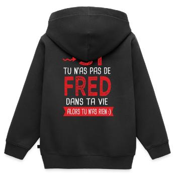 fred dans ta vie Humour Frédérique Frédéric - Sweat Premium à capuche zippé enfant bio - noir - Dos - AI Model Kid Male (0cm)