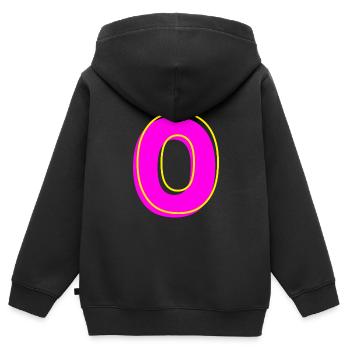O - Votre nom - Votre lettre - Sweat Premium à capuche zippé enfant bio - noir - Dos - AI Model Kid Male (0cm)