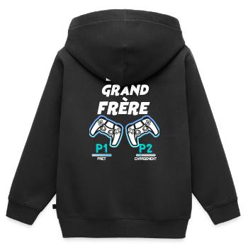 Bientôt grand frère - Sweat Premium à capuche zippé enfant bio - noir - Dos - AI Model Kid Male (0cm)