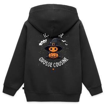Ich werde große Cousine Halloween Herz Mädchen - Kinder Premium Organic Zip Hoodie - Schwarz - Hinten - AI Model Kid Male (0cm)
