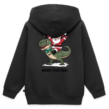 Dinosaurier T-Rex Weihnachten Weihnachtsmann Santa - Kinder Premium Organic Zip Hoodie - Schwarz - Hinten - AI Model Kid Male (0cm)