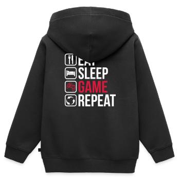 Mangez Sleep Game Repeat - Sweat Premium à capuche zippé enfant bio - noir - Dos - AI Model Kid Male (0cm)