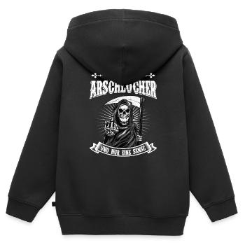 So Viele Arschlöcher Und Nur Eine Sense - Kinder Premium Organic Zip Hoodie - Schwarz - Hinten - AI Model Kid Male (0cm)
