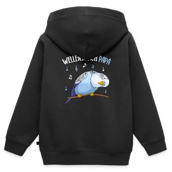 Wellensittich Papa Blausittich Vater Blau - Kinder Premium Organic Zip Hoodie - Schwarz - Hinten - AI Model Kid Male (0cm)