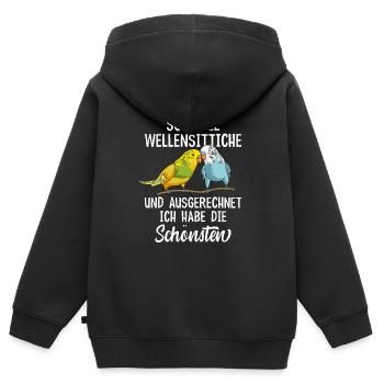 Wellensittich lustige Sprüche Sittich - Kinder Premium Organic Zip Hoodie - Schwarz - Hinten - AI Model Kid Male (0cm)