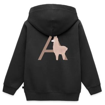 A - ALPAKA - ABC, Alphabet, Buchstabe, Tier - Kinder Premium Organic Zip Hoodie - Schwarz - Hinten - AI Model Kid Male (0cm)