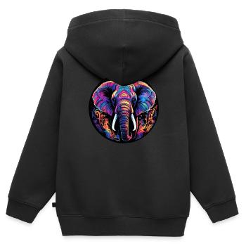 Elefant Neon Geschenk Wildtiere Fans Elfenbein - Kinder Premium Organic Zip Hoodie - Schwarz - Hinten - AI Model Kid Male (0cm)