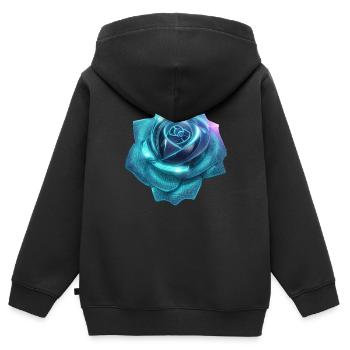 Rose, cyan, Metall,,metallisch, high tech - Kinder Premium Organic Zip Hoodie - Schwarz - Hinten - AI Model Kid Male (0cm)