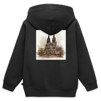 Cathédrale de Cologne,Cathédrale,Cologne,Dessin,Croquis - Sweat Premium à capuche zippé enfant bio - noir - Dos - AI Model Kid Male (0cm)