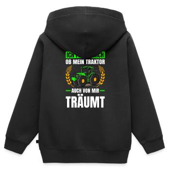 Ob Mein Traktor Auch Von Mir Träumt Traktor - Kinder Premium Organic Zip Hoodie - Schwarz - Hinten - AI Model Kid Male (0cm)