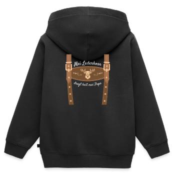 Mei Lederhosn Drogt Heit Mei Papa Lederhose Ersatz - Kinder Premium Organic Zip Hoodie - Schwarz - Hinten - AI Model Kid Male (0cm)