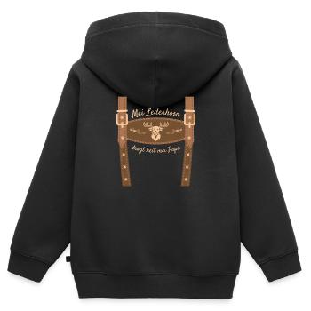 Mei Lederhosn Drogt Heit Mei Papa Lederhose Ersatz - Kinder Premium Organic Zip Hoodie - Schwarz - Hinten - AI Model Kid Male (0cm)