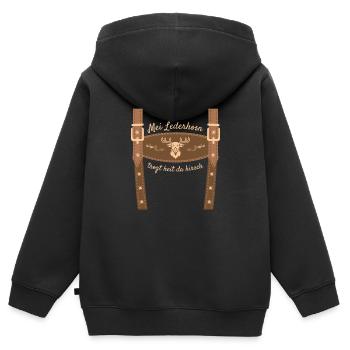 Mei Lederhosn Trog Heit Da Hirsch Lederhose Ersatz - Kinder Premium Organic Zip Hoodie - Schwarz - Hinten - AI Model Kid Male (0cm)