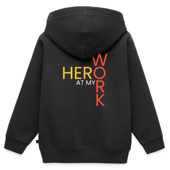 Héros dans mon travail - Sweat Premium à capuche zippé enfant bio - noir - Dos - AI Model Kid Male (0cm)