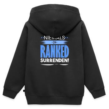 Niemals SURRENDEN - Kinder Premium Organic Zip Hoodie - Schwarz - Hinten - AI Model Kid Male (0cm)