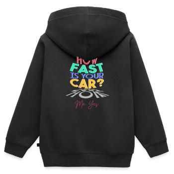 Wie schnell ist Ihr Auto? - Kinder Premium Organic Zip Hoodie - Schwarz - Hinten - AI Model Kid Male (0cm)