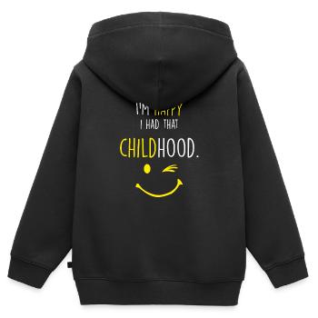 Glückliche Kindheit - Kinder Premium Organic Zip Hoodie - Schwarz - Hinten - AI Model Kid Male (0cm)