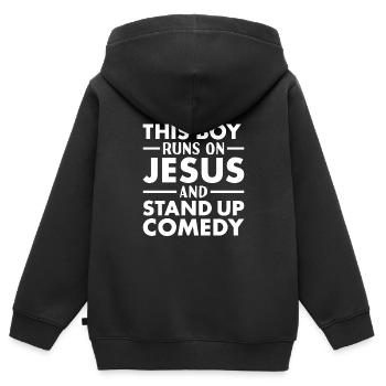 Le comédien This Boy Runs On Jesus Stand Up Comedy - Sweat Premium à capuche zippé enfant bio - noir - Dos - AI Model Kid Male (0cm)