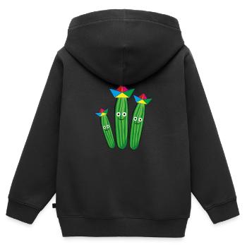 Cucumber Trio,Cucumber,Cucumber,Cucumber,Cucumber,Hat, Ship - Kids Premium Organic Zip-up Hoodie - black - Back - AI Model Kid Male (0cm)
