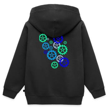 Zahnrad, Zahnräder, Räder, bunt - Kinder Premium Organic Zip Hoodie - Schwarz - Hinten - AI Model Kid Male (0cm)