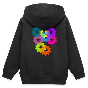 Zahnrad, Zahnräder, Räder, bunt - Kinder Premium Organic Zip Hoodie - Schwarz - Hinten - AI Model Kid Male (0cm)